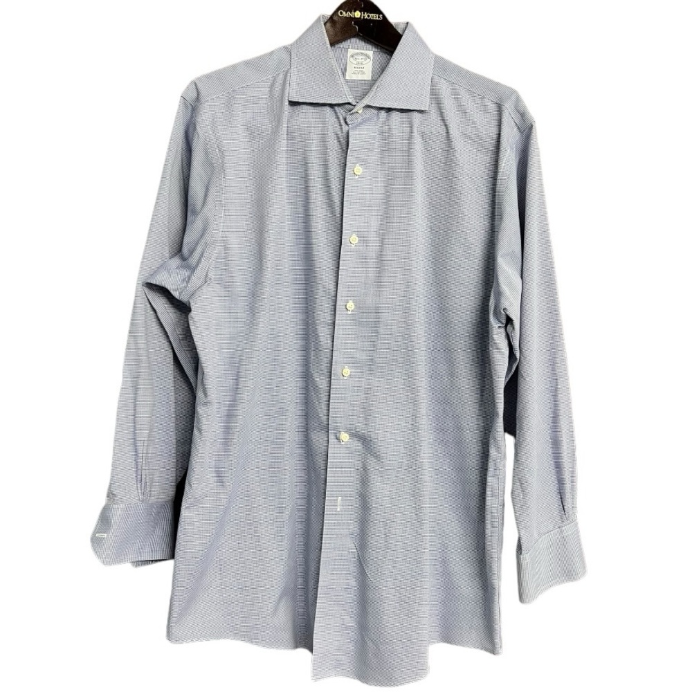Brooks Brothers Regent‎ Blue Herringbone Non-Iron Cotton Dress Shirt Size 16.5